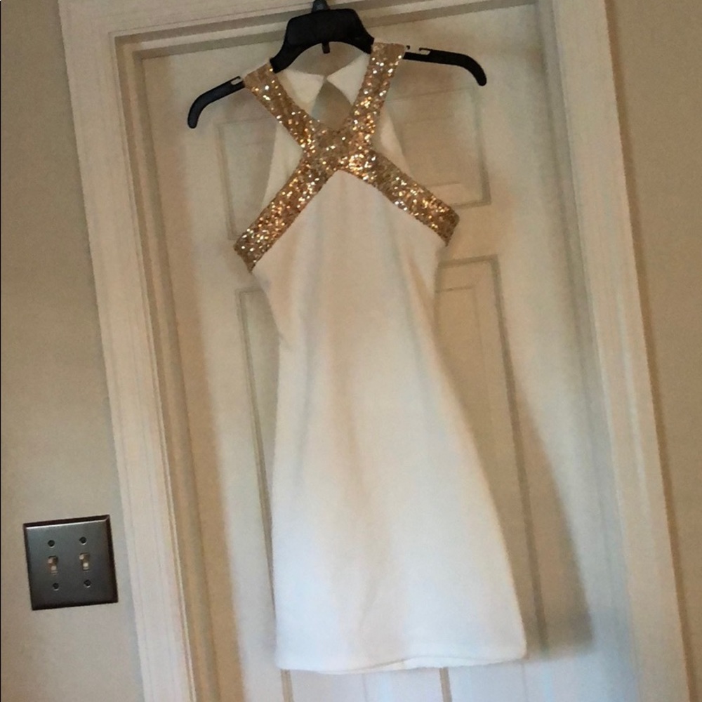 White & Gold Backless Cocktail Dress